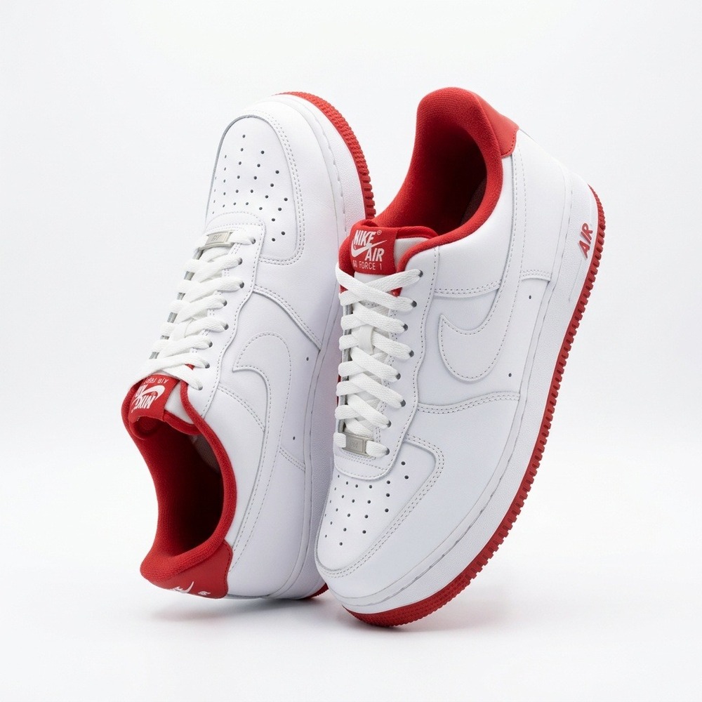 Nike Men's Air Force 1 Low Sneakers CD0884-101 White/Red Streetwear Casual Sz 8
